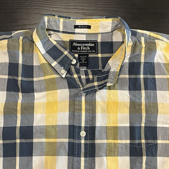 Abercrombie & Fitch Muscle Fit Button Down Shirt Plaid Men’s XL Extra Large S/S - Picture 1 of 7